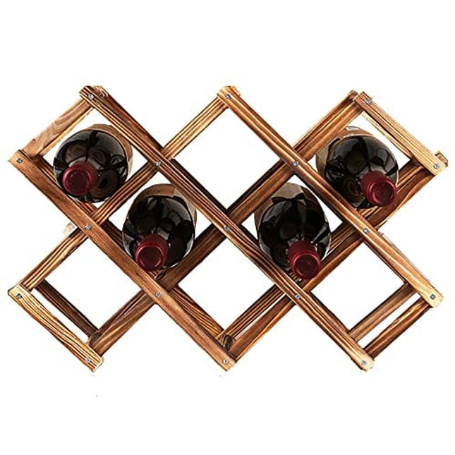 Ferfil Wine Rack, Wood Wine Storage Racks Countertop, 10 Bottle Wooden Stackable Wine Cellar Racks, Foldable Tabletop Free Standing Wine Bottle Stand Holder Display Shelf for Home Kitchen Bar Cabinets