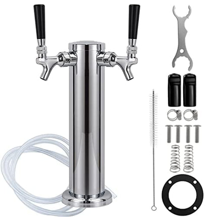 M5- FERRODAY Dual Faucet Draft Beer Tower Double Faucet Tap Beer Tower Dispenser Double Beer Tap Stainless Steel Tower Brass Faucet Stainless Core Pre-assembled Lines for Homebrew - 3" Kegerator Tower