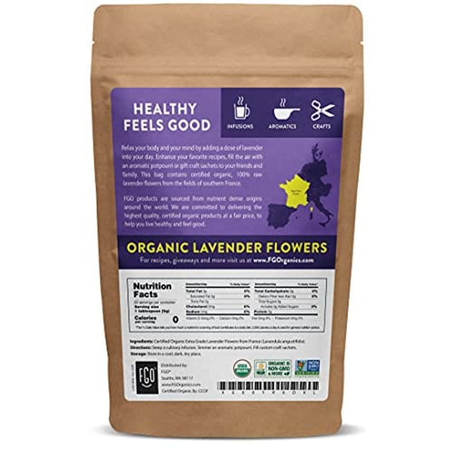 Organic Lavender Flowers Dried | Perfect for Tea, Baking, Lemonade, DIY Beauty, Sachets & Fresh Fragrance | 100% Raw From France | Large 4oz Resealable Kraft Bag | by FGO