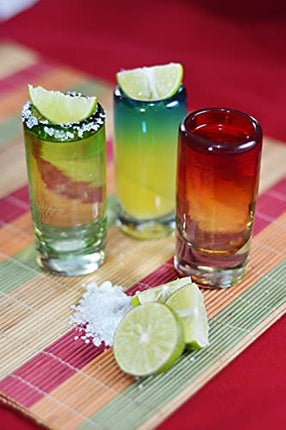 Advanced Mixology Mexican Tequila Shot Glasses - Set of 6 Large Shot Glasses Pretty Novelty Design Multicolor Recycled Glassware Set Unique Artisan Crafted Dishwasher Safe Hand Blown 2 oz