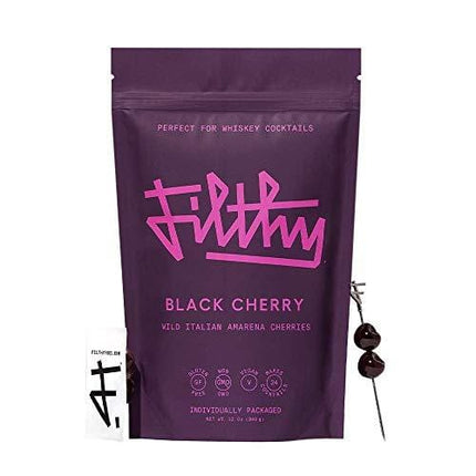 Filthy Food Black Amarena Cherrries - Premium Cocktail Cherry Garnish - Non-GMO, Vegan & Gluten Free - 24 Individually Wrapped Servings, 48 Cherries Total