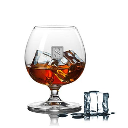 Personalized Premium Cognac Brandy Whiskey 12oz Glass Pewter Metal Monogram Initial Pewter Engraved Crest Novelty for Weddings, Birthdays or any Special Occasions by Fine Occasion – Letter S