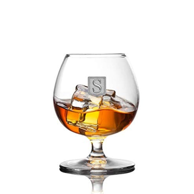 Personalized Premium Cognac Brandy Whiskey 12oz Glass Pewter Metal Monogram Initial Pewter Engraved Crest Novelty for Weddings, Birthdays or any Special Occasions by Fine Occasion – Letter S