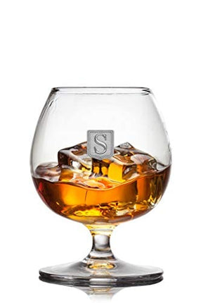 Personalized Premium Cognac Brandy Whiskey 12oz Glass Pewter Metal Monogram Initial Pewter Engraved Crest Novelty for Weddings, Birthdays or any Special Occasions by Fine Occasion – Letter S