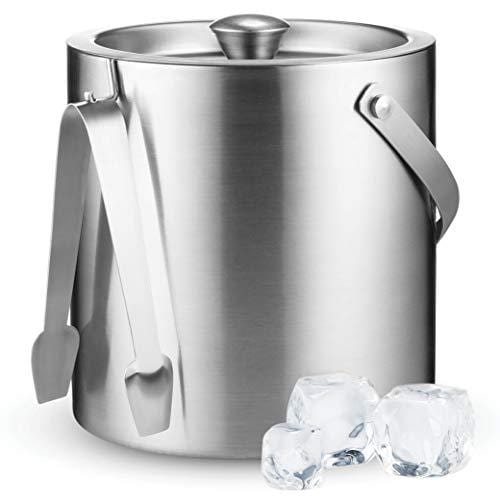 3L Insulated Stainless Steel Ice Bucket with Lid, Scoop, Tongs & Strainer -  Keeps Ice Frozen for Cocktails & Parties