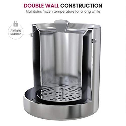 Double-Wall Stainless Steel Insulated Ice Bucket With Lid and Ice Tong [3 Liter] Included Strainer Keeps Ice Cold & Dry, comfortable Carry Handle, Great for Home Bar, Chilling Beer, Champagne and wine