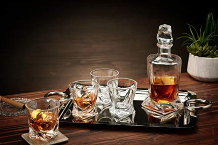 5-Piece European-Style Whiskey Decanter and Glass Set - With Magnetic Gift Box - Exquisite Quadro Design Liquor Decanter & 4 Whiskey Glasses - Perfect Whiskey Decanter Set for Scotch Alcohol Bourbon
