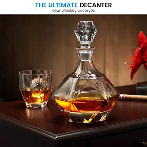 5-Piece European Style Whiskey Decanter and Glass Set - With Magnetic Gift  Box - Exquisite Diamond Design Liquor Decanter & 4 Whiskey Glasses 