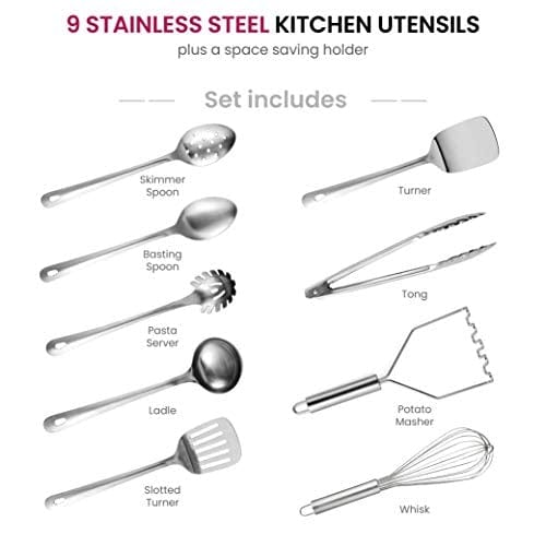 Berglander Stainless Steel Kitchen Utensil 12 Piece with 1 Stand