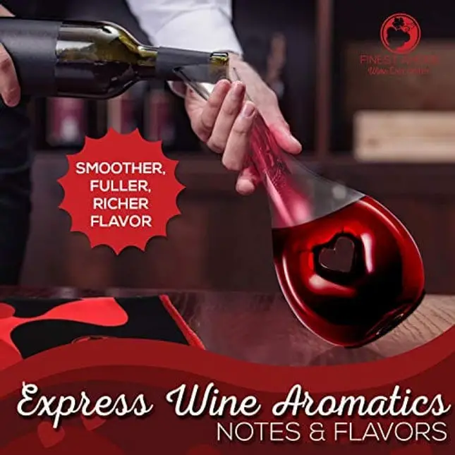 Finest Amore Wine Decanter - 1200ml Heart Shaped Red Wine Carafe - Lead-free Crystal Glass, Wine Gift, Wine Accessories