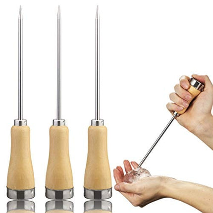 Fireboomoon 3 Pack Stainless Steel Ice Pick with Safety Wooden Handle for Home Kitchen Restaurant Bar(8.5 Inches)