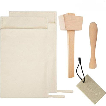 Pack of 2 Professional Lewis Bags and 1 Piece Ice Mallet,1pc Muddler Bar Tool Set Reusable Canvas Crushed Ice Bags for Home Party Bar Kitchen Dried Ice Crushing