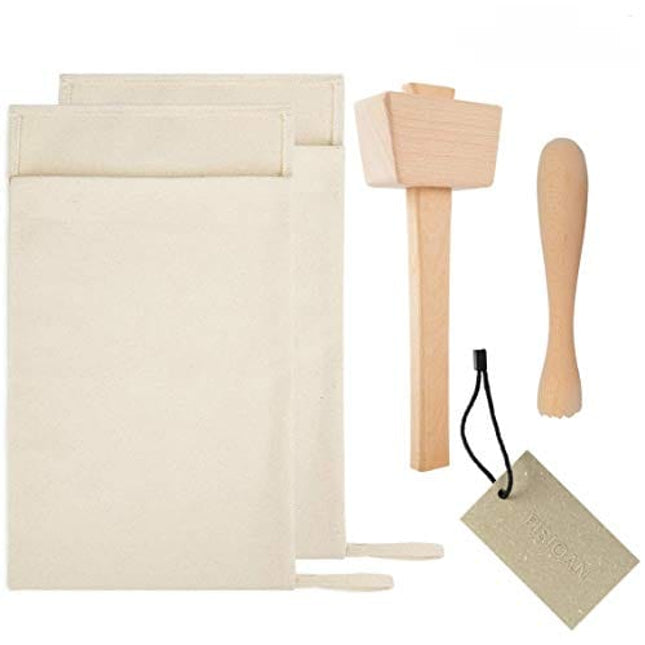 Pack of 2 Professional Lewis Bags and 1 Piece Ice Mallet,1pc Muddler Bar Tool Set Reusable Canvas Crushed Ice Bags for Home Party Bar Kitchen Dried Ice Crushing