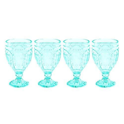 Fitz and Floyd Trestle Glassware Ornate Goblets, Set of 4, Aqua
