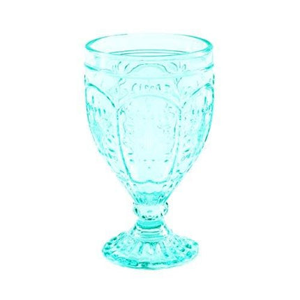 Fitz and Floyd Trestle Glassware Ornate Goblets, Set of 4, Aqua