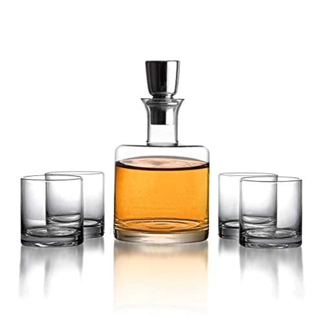 Fitz and Floyd Clear Decorative Whiskey Decanter Set with Top-Lead Free Glass for Wine, Bourbon, Brandy, Liquor