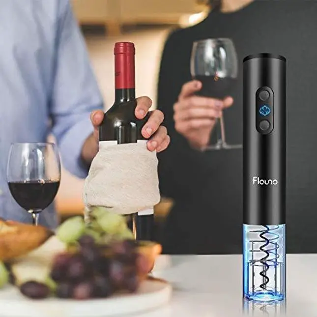 Flauno Electric Wine Opener Rechargeable - Automatic Bottle Corkscrew Kit with Accessories Foil Cutter | Vacuum Stopper | Aerator Pourer & Charger | 5-in-1 Wine Gift Set for Wine Lover