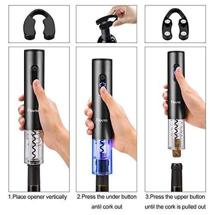 Flauno Electric Wine Opener Rechargeable - Automatic Bottle Corkscrew Kit with Accessories Foil Cutter | Vacuum Stopper | Aerator Pourer & Charger | 5-in-1 Wine Gift Set for Wine Lover