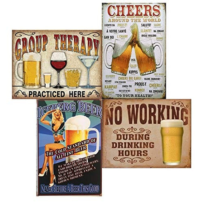 FlowerBeads Old Fashioned Signs Metal Painting Vintage Movie Poster Plaque for Cofee Cafe Bar Pub Art Home Wall Decoration - 20x30cm 4PCS