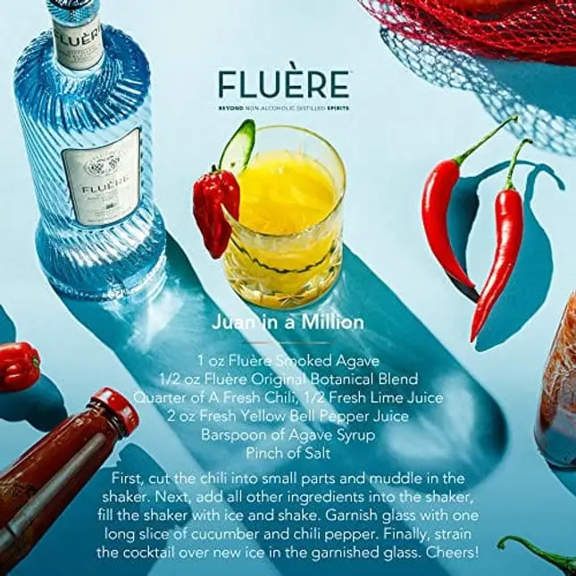 FLUÈRE Mezcal/Tequila Alternative - Smoked Agave, Non-Alcoholic Distilled Spirit, 23.7 Fl Oz | Low Calories | Created for Cocktails | Non-Alcoholic Mezcal Alternative
