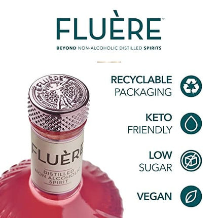 FLUÈRE PINK GIN ALTERNATIVE – Fresh Rasberry Blend, Non-Alcoholic Spirit, 23.7 Fl Oz| Low Calories | Created for Cocktails | Coriander Seed, Juniper Berries, Raspberries, Lavender and Lime Peel