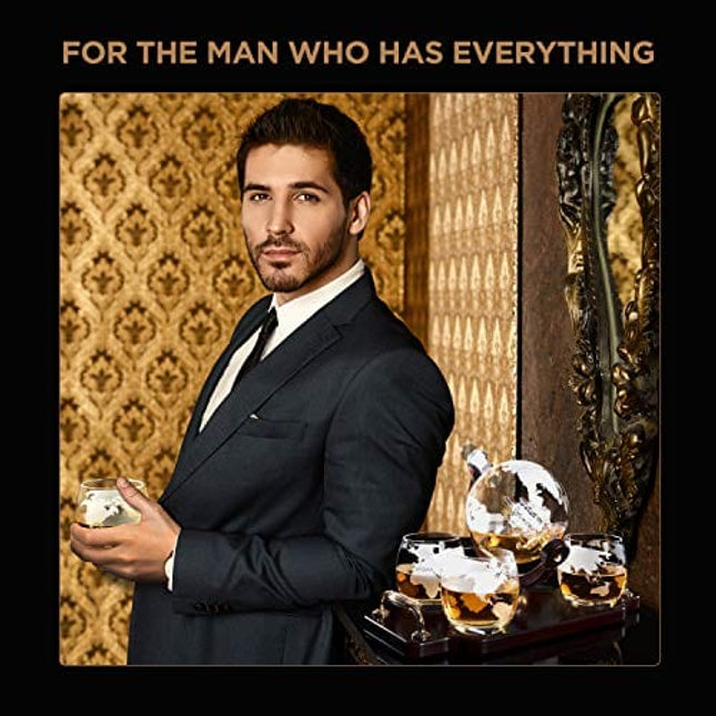 Whiskey Decanter Globe Decanter and Glass Set Whiskey Decanter Globe Set Antique Ship Decanter Masterpiece Great Gift for Men 28 oz 850 ml 4 Whiskey globe Glasses for Whisky Brandy Scotch Bourbon