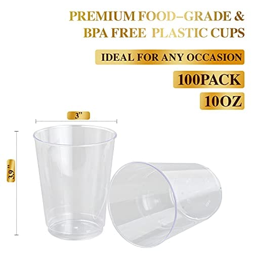 Loreso 5 oz. Hard Plastic Disposable Cups, 96 Count, Clear, Heavy Duty, Food Grade, and Recyclable for Party Cocktails, Drinks, and Desserts