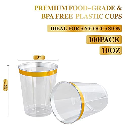 12 Oz Gold Plastic Cups Clear Plastic Tumblers With Gold Rim
