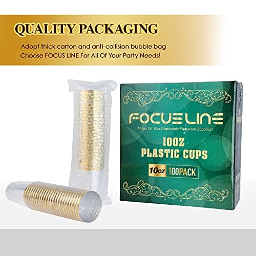 PERFECT SETTINGS 12 oz. 2-Line Gold Rim Clear Disposable Plastic