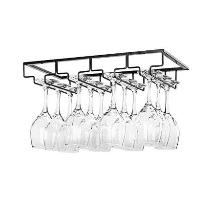 Wine Glass Rack Under Cabinet - Stemware Holder Metal Wine Glass Organizer Glasses Storage Hanger for Bar Kitchen Black 4 Rows