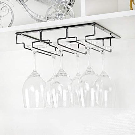 Wine Glass Rack - Under Cabinet Stemware Wine Glass Holder Glasses Storage Hanger Metal Organizer for Bar Kitchen Black