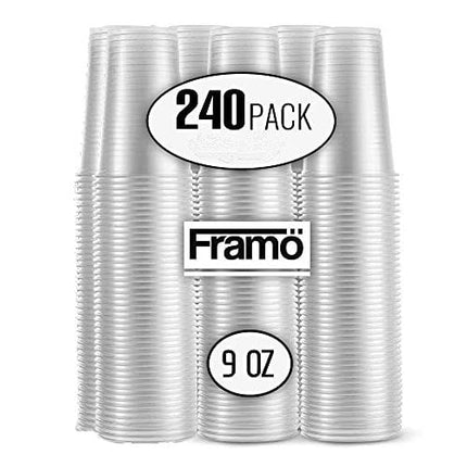 9 Oz Clear Plastic Cups by Framo, For Any Occasion, BPA-Free Disposable Transparent Ice Tea, Juice, Soda, and Coffee Glasses for Party, Picnic, BBQ, Travel, and Events, (240, clear)