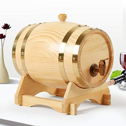 freneci Retro 3L/1.5L Oak Wine Barrel Storage Brewing Port Storage Dispenser Brewage Beer with Stand for Bourbon Whiskey Hotel Restaurant Decoration - 1.5L Wood