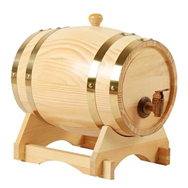 freneci Retro 3L/1.5L Oak Wine Barrel Storage Brewing Port Storage Dispenser Brewage Beer with Stand for Bourbon Whiskey Hotel Restaurant Decoration - 1.5L Wood