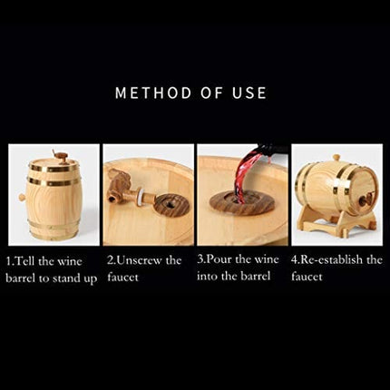 freneci Retro 3L/1.5L Oak Wine Barrel Storage Brewing Port Storage Dispenser Brewage Beer with Stand for Bourbon Whiskey Hotel Restaurant Decoration - 1.5L Wood