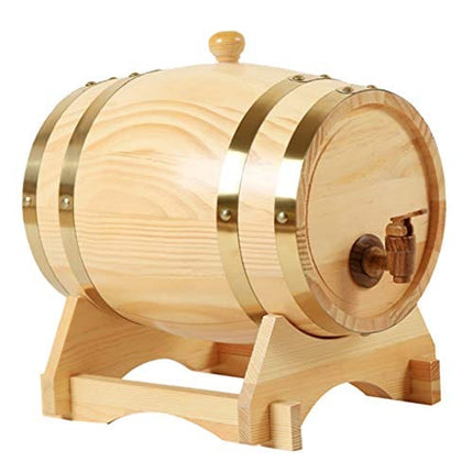 freneci Retro 3L/1.5L Oak Wine Barrel Storage Brewing Port Storage Dispenser Brewage Beer with Stand for Bourbon Whiskey Hotel Restaurant Decoration - 1.5L Wood