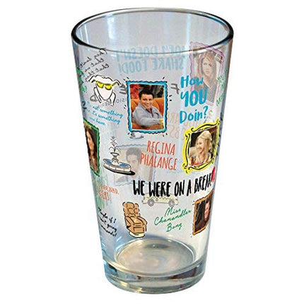 Friends Famous Classic Quotes 16oz pint glass Friends The TV Show (1 Glass Included)