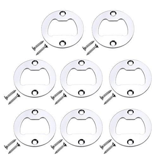 8 Set Bottle Opener Insert,Stainless Steel Round DIY Bottle Opener Hardware Kit Hardware Parts Supply with Screws