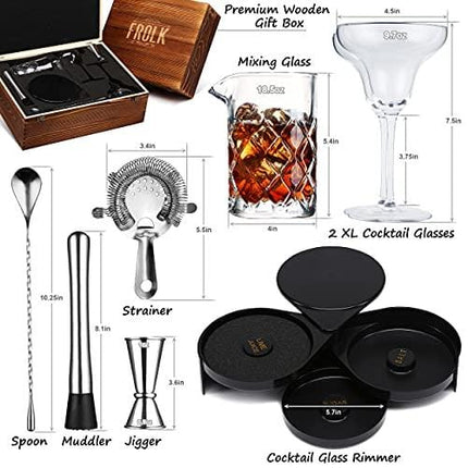 Frolk Complete Bar Set - Bar Tools - Cocktail Set - Mixing Glass, Cocktail Glasses, Spoon, Muddler, Jigger - Mixology Bar Accessories Tool Kit - Bartender Barware Set - Bartending Drink Mixer Kit