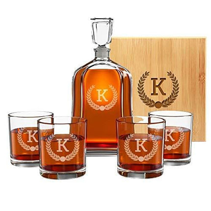Personalized Whiskey Decanter Set for Men - 9 Design Options - Engraved Liquor Decanter Sets with Scotch Glasses - Perfect Gift Set for Him, Dad - Premium Set Includes Whiskey Stones - by Froolu