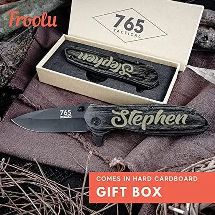 Christmas Gifts For Guys, Custom Engraved Pocket Knife - Fishing, Camping, Hunting Knife - Personalized Gift - Perfect for Groomsmen, Birthday, Anniversaries & More - Sturdy Wooden Handle & Sharp, Thick Blade