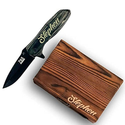 Christmas Gifts For Guys, Custom Engraved Pocket Knife - Fishing, Camping, Hunting Knife - Personalized Gift - Perfect for Groomsmen, Birthday, Anniversaries & More - Sturdy Wooden Handle & Sharp, Thick Blade
