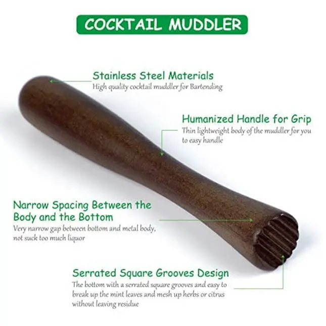 FunPa Wooden Muddler for Cocktail - 8inch Measuring Jigger Strainer Mixing Spoons Create Mojitos and Fruit Drinks