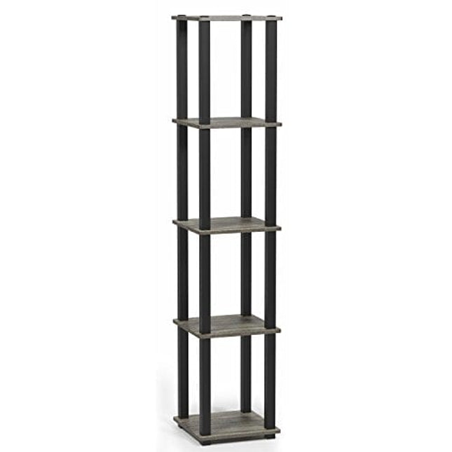 FURINNO Turn-S-Tube 5-Tier Corner Square Rack Display Shelf, French Oak Grey/Black
