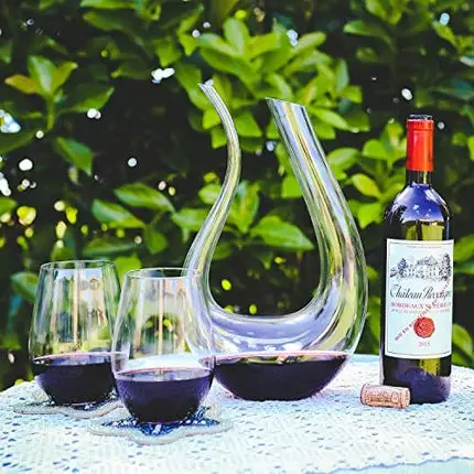 Galashield Wine Decanter, 100% Hand Blown Lead-free Crystal Glass Red Wine Carafe U Shape Wine Aerator