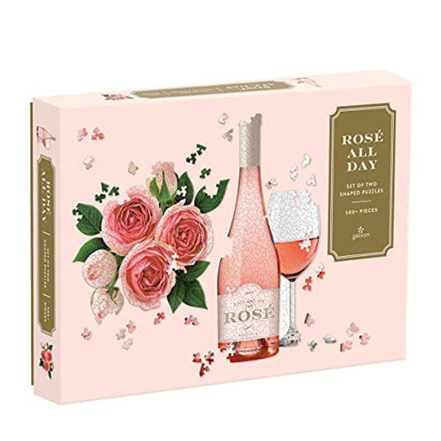 Galison Rose All Day 2-in-1 Shaped Puzzle Set, Bottle of Rose Puzzle, Bouquet of Roses Puzzle, 500Piece Total Multicolor