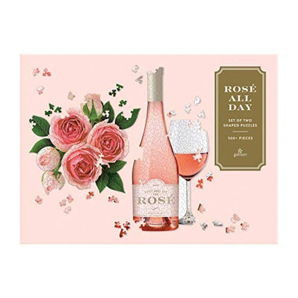 Galison Rose All Day 2-in-1 Shaped Puzzle Set, Bottle of Rose Puzzle, Bouquet of Roses Puzzle, 500Piece Total Multicolor