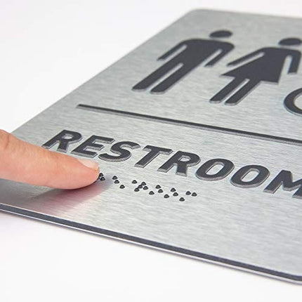 Men Restroom Identification Sign - Wheelchair Accessible, ADA Compliant Bathroom Sign, Raised Icons, Raised Braille, Brushed Aluminum, TCO Inspection Certified (6"W x 8"H) - by GDS