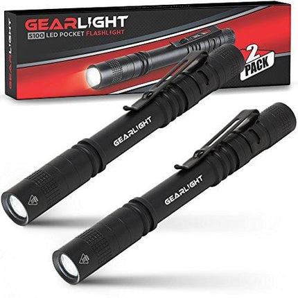 GearLight LED Pocket Pen Light Flashlight S100 [2 Pack] - Small, Mini, Stylus PenLight with Clip - Perfect Flashlights for Inspection, Work, & Repair