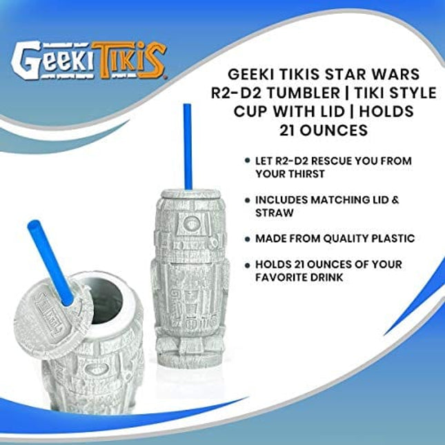 Geeki Tikis Star Wars R2-D2 Tumbler | Official Star Wars Collectible Plastic Tiki Style Cup With Lid | Holds 21 Ounces